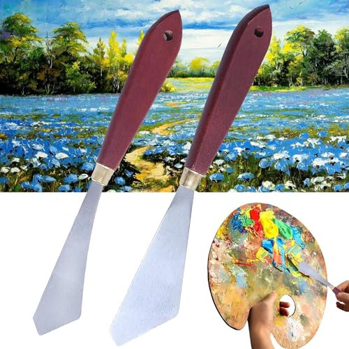 CINY Set di Coltelli Da Pittura, Spatola In Acciaio Inossidabile Raschietto Per Pittura a Olio Con Manico In Legno, Pala Per Pittura a Olio, Per Pittura Per Miscelazione Di Colori Artistici (2 pezzi)