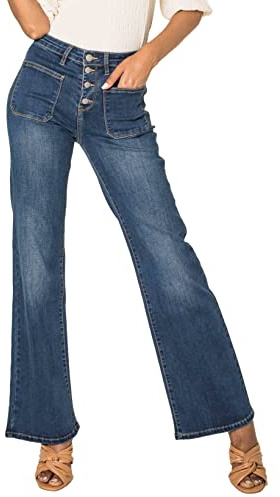 Nina Carter Flared Bootcut - Vaqueros para mujer de cintura alta acampanada vintage efecto desgastado, S