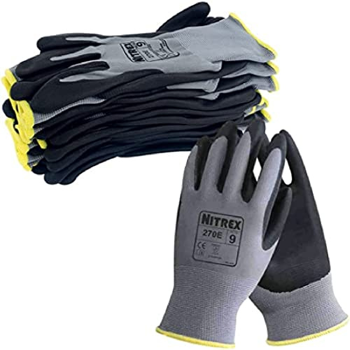 Nitrex 270E Gants de travail - Résistant à l'abrasion avec doublure en polyester et paume en mousse de nitrile Meilleure adhérence, protection mécanique et industrielle - 10 paires - Taille 6