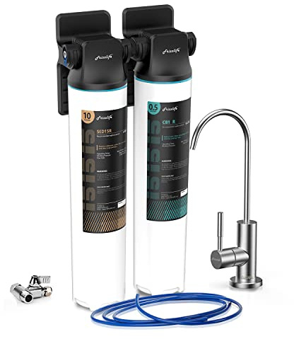 Frizzlife DW15F Under Sink Water Filter System with Brushed Nickel Faucet, NSF/ANSI 53&42 Certified Elements, Reduces 99.99% Lead, Chlorine, Fluoride, Bad Taste & Odor, 0.5 Micron