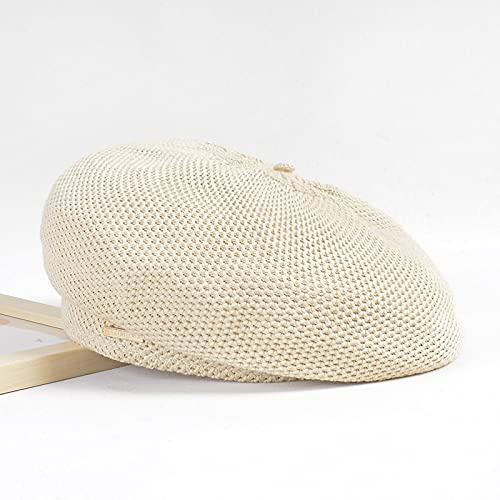 QBQZXAOSOWH Barett Cap Flache Kappe Dünnes Netz Einfarbig Leinen Baskenmütze Damen Sonnenschutz Atmungsaktiv Retro Hut 56-58Cm Beige