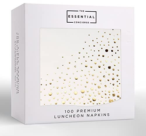 Stilvolle Servietten in 16,5 x 16,5 cm, gold und weiß - 3-lagige Papierservietten mit Glanz-Effekt für Ihre Partys und Veranstaltungen - 100 Stück