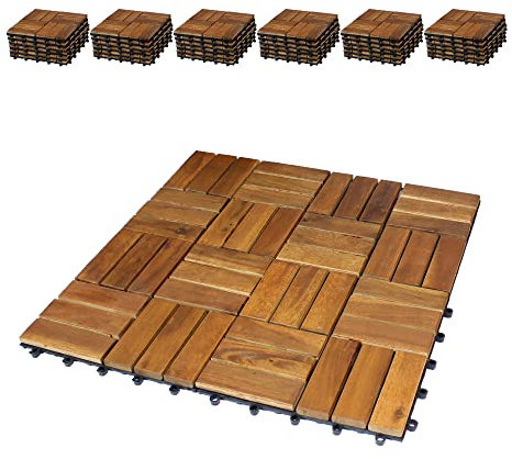 BigDean 66er Pack Holzfliesen für Balkon 30x30 cm - 6 Quadratmeter - aus Akazien-Holz - Bodenbelag Holzboden Klicksystem Balkonfliesen Klickfliesen