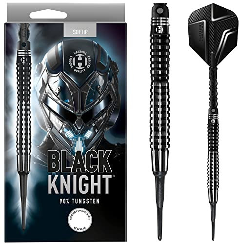 Harrows Black Knight 90% Wolfram-SoftTip-Dart-Set – 18 g und 20 g – inklusive Black Carbon ST Midi-Schäften und Micron Black Knight Flights (18g)