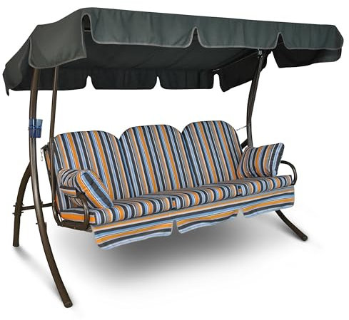 Angerer Hollywoodschaukel Ibiza – Schaukel zum Sitzen, Liegen & Entspannen, inkl. Bett-Funktion, einfache Montage, Made in Germany, hochwertiger Stoff, Grau-Orange gestreift