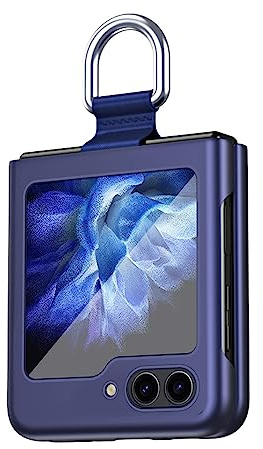 BORYA fodral till Samsung Galaxy Z Flip5 (flip 5) 5G, ultratunt premium silikon PC stöttåligt fodral, silkeslen matt hud känsla elegant reptåligt vikbart fodral med 360° ring, blå