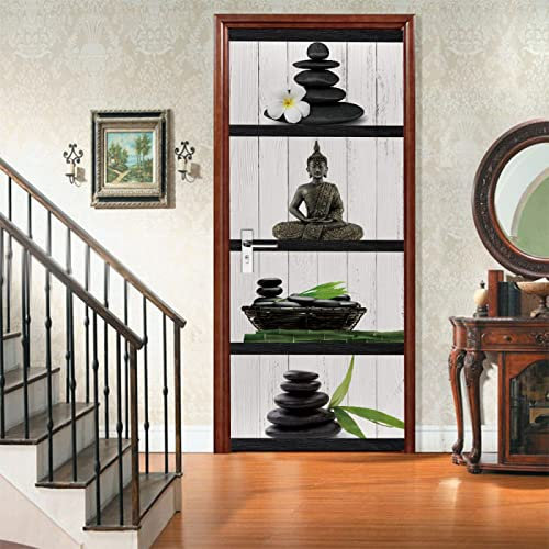 3D Türaufkleber Buddha-Statue Aus Schwarzem Stein 77X200Cm Türtapete Selbstklebend Türposter - Fototapete 3D Effekt Türfolie Poster Tapete Wandtattoo Diy Selbstklebende Wandbild Pvc Wasserdichte Ta