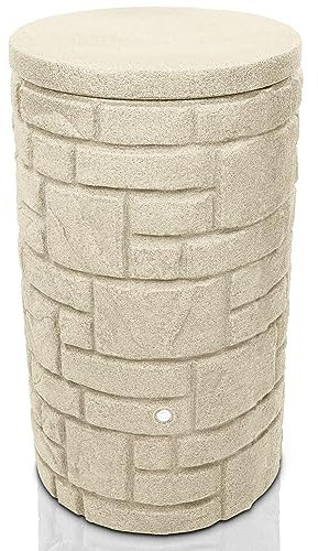 YourCasa Boccale per acqua piovana da 230 litri [StoneRain] con filettatura in metallo e coperchio in effetto pietra, resistente al gelo in plastica, serbatoio per acqua piovana, serbatoio per acqua