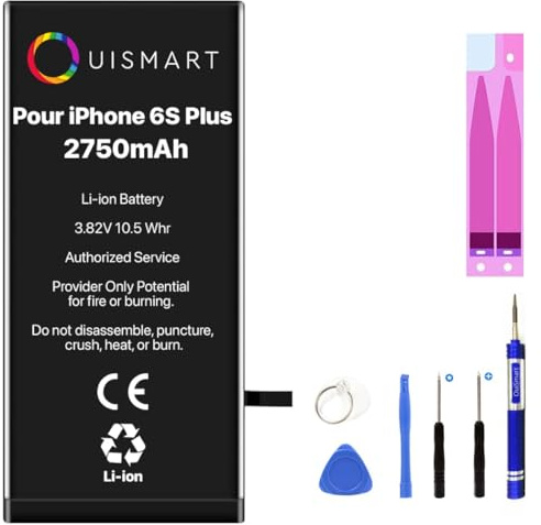 OUISMART® KIT Batterie pour IPHONE (avec Adhésif, iPhone 6S Plus + AD)