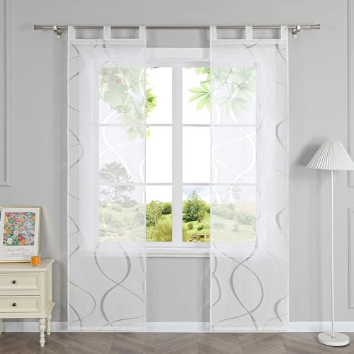 HeichkelL Schiebegardinen Transparent Vorhänge 2er Set Gardinenschal Wellen Ausbrenner Flächenvorhänge Weiß mit Schlaufen BxH 57x175 cm