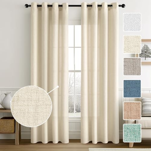 MIULEE Vorhänge Gardinen Ösenvorhang Leinenoptik 2er Set Natur 140x145cm | Wohnzimmer Leinen Vorhang Boho Gardine mit Ösen Semi-transparent Leinenvorhang Curtains