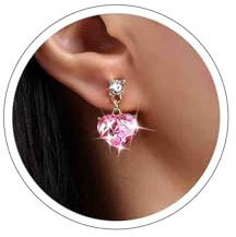 Atentuyi Boho Small Heart Dangle Drop Earrings - Pink Crystal Heart Stud Earrings for Women and Girls