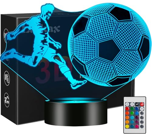 Linkax 3D Nachtlicht Fussball Fußball Geschenke Jungen Jungs | Weihnachtsgeschenke Optische Täuschung Lampe 16 Farben Ändern, Deko Kleinigkeiten Geburtstags Geschenke für Fußballfans