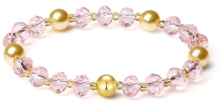 MetJakt Handgemachter Damen Armband Stretch Stretcharmband 8MM Kristalle 18k Vergoldet Original Schmuck Goldenes Tahiti Perlenarmband Kristall 8mm Süßwasserperlen Damenschmuck (Rosa)