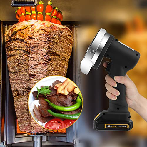 Cortadora De Carne para Barbacoa Eléctrica, Cuchillo De Kebab Turco Eléctrico Inalámbrico Profesional, Cuchillo De Kebab Doner Automático, Cortadora De Kebab Eléctrica con 2 Cuchillas De Corte, Espe