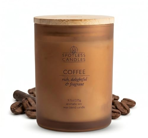 Kaffeekerze – 9,7 oz/275 g Kaffeeduftkerze in braunem Milchglasgefäß mit Holzdeckel und knisterndem Holzdocht in luxuriöser Geschenkbox – reichhaltig, köstlich und duftend