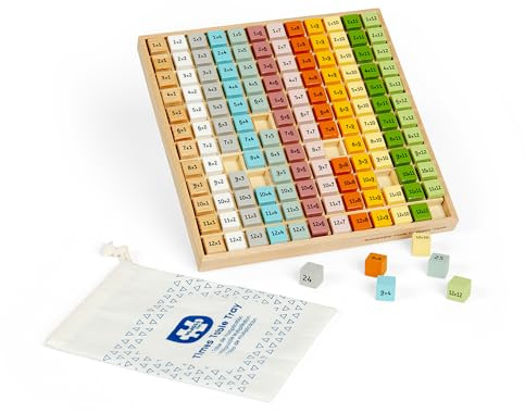 Bigjigs Toys Simply Scandi Times Table Tray - 1-12 Time Tables, Fun Multiplication Board Game for Kids, Eco-Friendly Wooden Montessori Math Chart, Educational Games 3+ Years Old