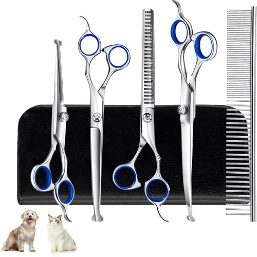 Tijeras Peluqueria Canina, Hillylolly Tijeras para Perros, Tijeras Perros Cortar Pelo, Tijeras Curvas para Perros, Tijeras de Entresacar y Curvas para Perros Peine Perro, para Aseo Mascotas Bricolaje