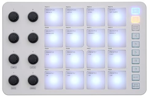 MIDI-Controller, Kabelloser Bluetooth-MIDI-Pad-Controller mit 16 RGB-Pads mit Hintergrundbeleuchtung und 8 Zuweisbaren Reglern für Studio und Musikproduktion