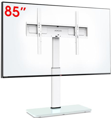 AOKCOS TV Standfuss TV Ständer Höhe 1130mm für 43-75 85 Zoll Fernseher, Neigbar Schwenkbar Höhenverstellbar Fernsehständer, Universal TV Standfüße Standfuss Max VESA 600x400mm 50KG (Weiß)