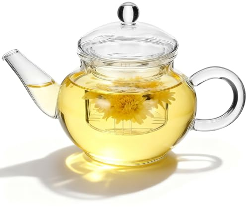 Amosfun Glas-Teekanne Mit Siebeinsatz 250Ml HitzebestäNdige Glaskanne FüR Losen Tee Und Blumentee Transparent Leicht Zu Reinigen FüR Zuhause Und BüRo