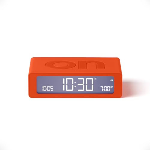 Lexon Flip Mini Réveil Matin de Voyage, Horloge numérique LED on/Off à luminosité réglable, Rechargeable et Tactile, idéal comme réveil de Chevet - Orange