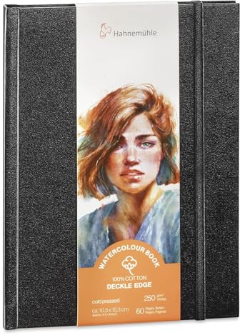 Hahnemühle Watercolour Book Deckle Edge, Aquarellbuch mit gerissenen Rändern, 100% Baumwolle, 250 g/m², matt, 30 Blatt/60 Seiten (ca. 10,3x15,3 cm/Portraitformat)