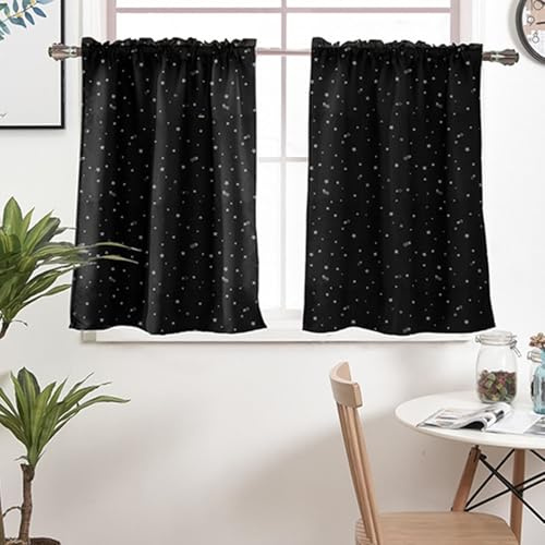 Dsnyu Bistrogardine Schwarz, Verdunkelungsvorhang Fenster Polyester Scheibengardinen Fenstergardinen Stern 2 Stück B 74 x H 60cm