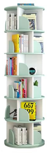 Drehbares Bücherregal mit 6 Etagen, freistehend, 360° drehbar, drehbar, rund, Bücherregal für Wohnzimmer, Schlafzimmer, Grün