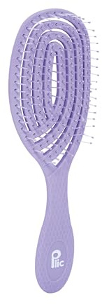 PLIC BEAUTY - Brosse Démêlante Incurvée - Poils Nylon Perlés - Anti-Glisse - Design Ergonomique - Adaptée Cheveux Secs & Mouillés - Stimulation du Cuir Chevelu - Couleur Lavande