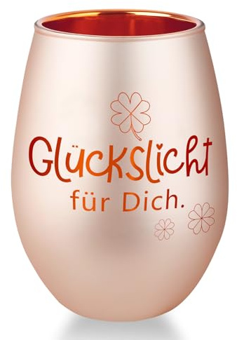 Belillpipi Glückslicht Geschenke Windlicht mit Gravur, Windlicht in Roségold mit Geschenkbox, Teelichthalter aus Glas, besonderes Geschenk für Geburtstag, Weihnachten, Dankeschön Geschenk für Frauen