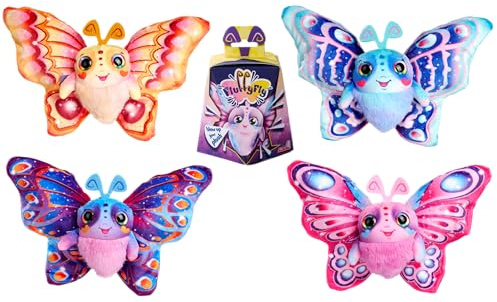 Simba Plüsch Schmetterling Fluffyfly (30 cm) – Aufblasbares Kuscheltier mit Regenbogen-Augen und Überraschungseffekt – Geschenkidee für Kinder – weiches Stofftier ab 3 Jahren für Mädchen und Jungen