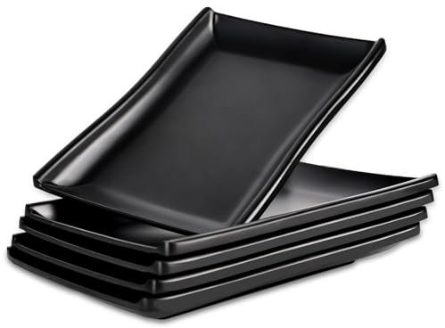 bssmmai 5 piatti rettangolari per antipasti, colore nero opaco, 19 x 13 x 2 cm, piatti rettangolari da dessert, per sushi, dessert torte, beef hotpot ecc
