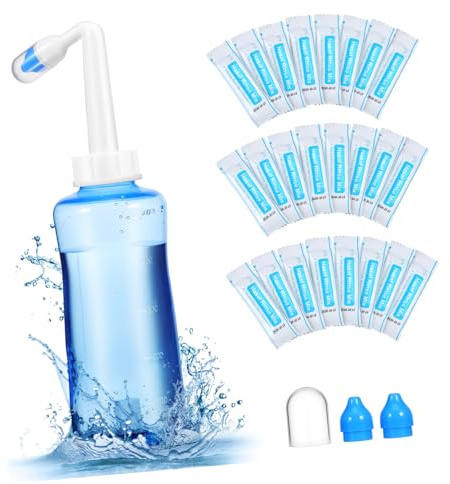 NIYANGLE Nasenspülflasche mit Automatischem Ventil Inklusive Salz Rutschfeste Noppen Auslaufsicher für Nasenreinigung