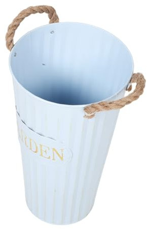 Sosoport Secchiello con Corda di Juta in Ferro Stile Farmhouse Portafiori in Metallo Zincato, Vaso Alto per Composizioni e Fiori Secchi