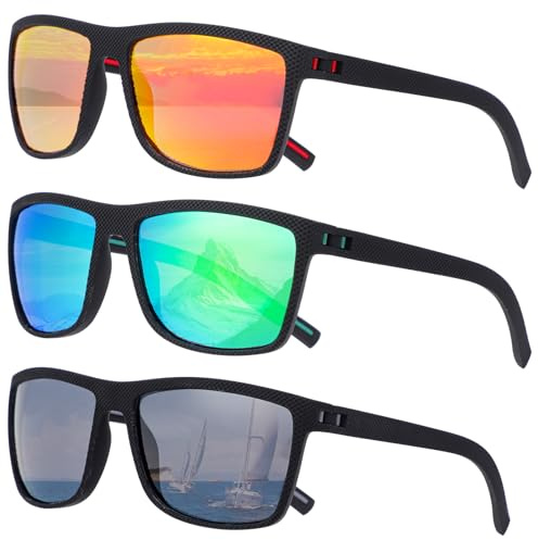 3 Pack polarisierte Sonnenbrillen Männer, Herren Sonnenbrille polarisiert UV-Schutz leichte Sonnenbrillen für Autofahren Angeln Golf
