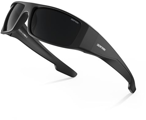 DEAFRAIN Gafas de sol polarizadas con lentes superoscuras para hombres y mujeres, gafas deportivas envolventes UV400 CAT 4 para ojos sensibles