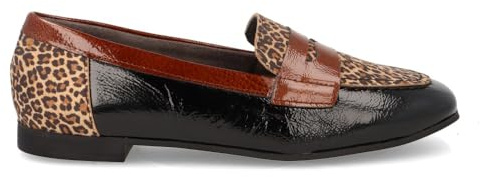 PITILLOS - Mocasín de Punta Fina,Mercedita,Piel,tacón bajo,Sencillo,manoletina,Animal Print,Leopardo,Charol para: Mujer Color: Negro Talla:39