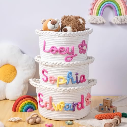 Personalisierter Aufbewahrungskorb Aus Baumwolle Für Kinder, Individuelle Spielzeugkörbe Mit Namen Für Kinderzimmerdekorationen, Babyparty-Geschenke(25 * 17cm)