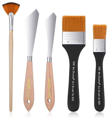 5-Teiliges Malmesser Für Acrylfarben Set, Hintergrundmischpinsel Und Fächerpinsel Spachtel, Malzubehör ölmalerei, Edelstahl-Palettenmesser Für Acryl-öl-Leinwand