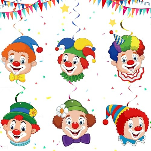 Clown Girlande Karneval,6 Stück Clown Hängende Wirbel Girlande,Spiral Girlanden mit Clown Motiv,Luftschlangen für Deckenhänger,Spiral Girlanden Deckenhänger für Fasching,Zirkus Deko