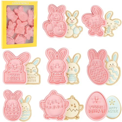 8 Stück Ausstecher Ostern Set,3D Keksstempel Hase Ausstechförmchen Oster Keksausstecher,Ostern Ausstechformen Hasen Ausstecher Küken Ei Osterausstechformen für Kinder Backen Fondant Cookie Cutter