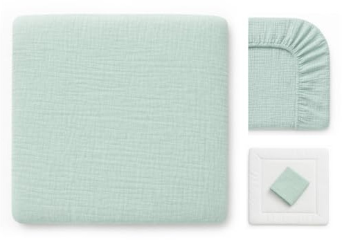 Fodera per fasciatoio 100% cotone mussola per fasciatoio 85 x 75 cm e 75 x 75 cm – morbido rivestimento per wickeeper, traspirante e lavabile, verde menta