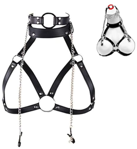FUSHENGCHUANG Mujer Sexy con cinturón Trasero Halter lencería Traje de baño Negro para Citas, Fiesta, Juego de rol, Bar o Mascarada, Set de Regalo para tu Amante