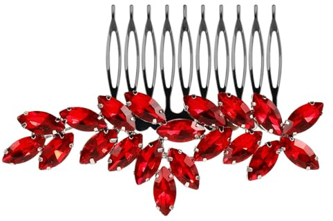 ORFOFE Eleganter und Bequemer Haarkamm Roter aus Zinklegierung mit Funkelnden Strasssteinen Einfacher Halt Brauthaarschmuck für Hochzeit und Brautjungfern