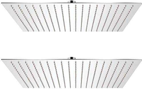 Kaloriko Regenduschköpfe Edelstahl 50 x 50 cm quadratisch mit 324 Anti-Kalk-Düsen 2 Stk. für Duschsystem Badezimmer Wassersparend Hochdruck Wellness Massage