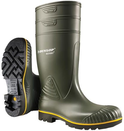 DUNLOP Acifort Heavy Duty - Unisex Knee High Waterproof Work Boots, Green, Antistatic and Chemical Resistant PVC Wellies with Slip Resistant Outsole for Outdoor and Industrial Work - EU46, UK11