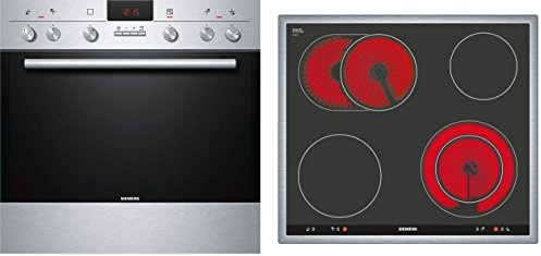 Siemens EQ231EK03 Combine de cuisinière encastrable / A / plaque de cuisson : céramique, vitrocéramique, couleur : acier inoxydable, air chaud 3D, horloge électronique avec minuterie et chauffage rapide automatique Cuisinière acier inoxydable