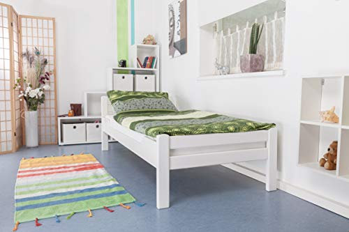 Einzelbett/Gästebett Easy Premium Line K1/ Voll, 90 x 200 Buche Vollholz massiv weiß lackiert