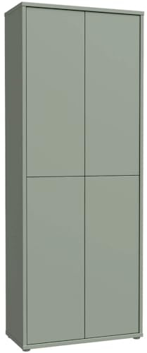 Forte Alice Springs Schuhschrank 70 80, moderner Flurschrank mit 4 Türen und 8 Einlegeböden, Holzwerkstoff, Salbei, 74,5 cm breit x 191,9 cm hoch x 34,9 cm tief